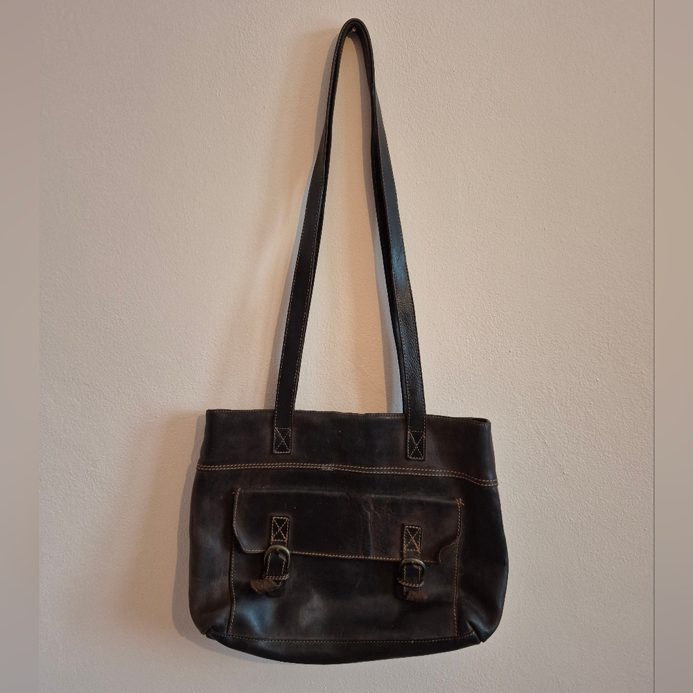 Leather Satchel Tote Bag By Stone Ridge Long Straps Brown